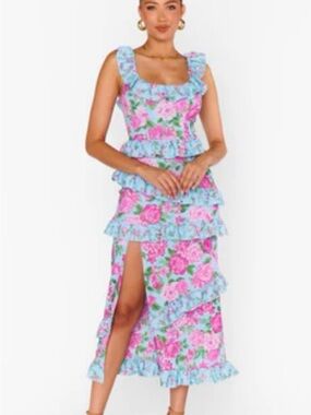 Show Me Your Mumu Floral Ruffle Tiered Midi Dress